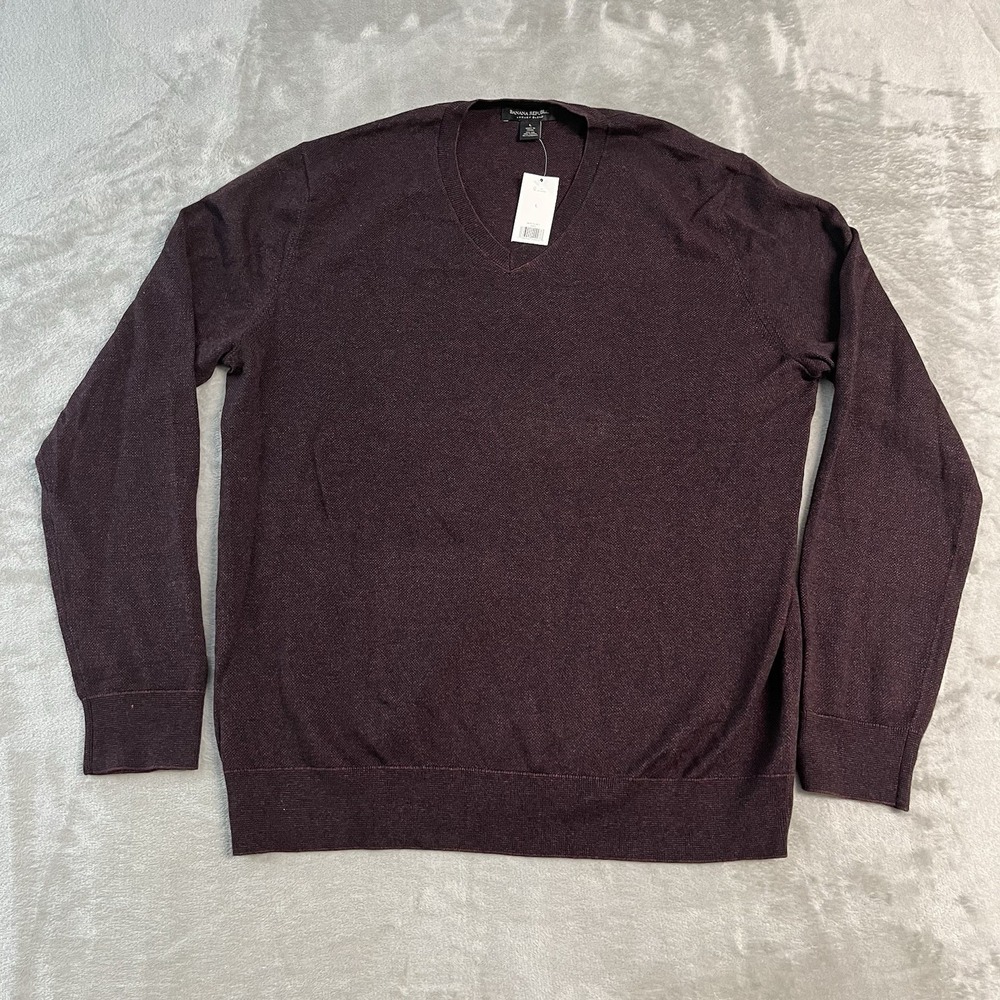 Banana Republic Luxury Blend Sweater Mens Large Burgundy Silk Cashmere V Neck
